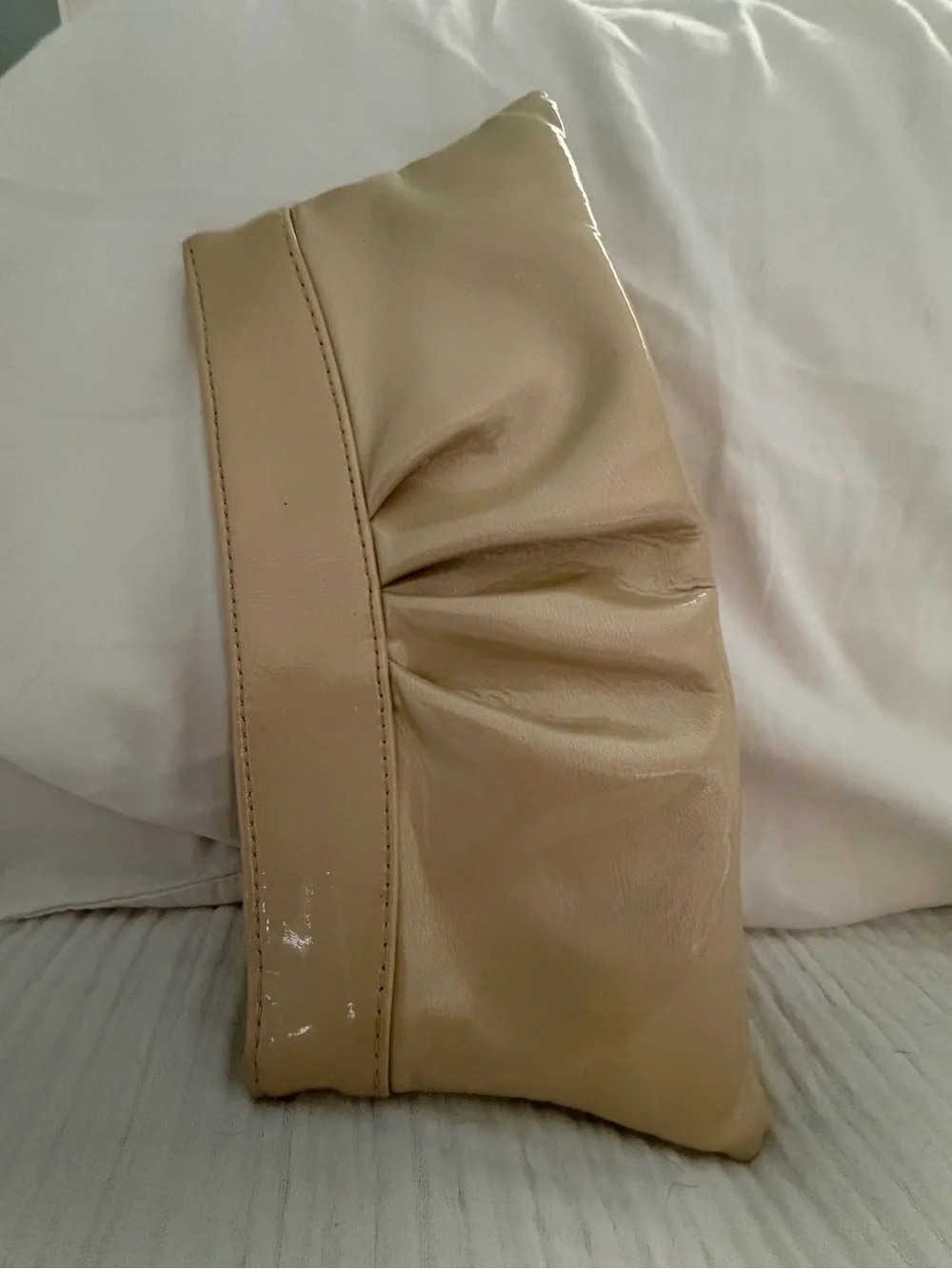 Lauren Merkin Beige Pleated Leather Wristlet Clutch
